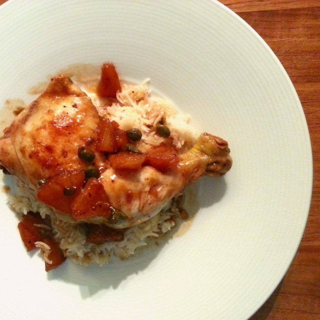 Poulet ananas câpres et riz au&nbsp;jasmin